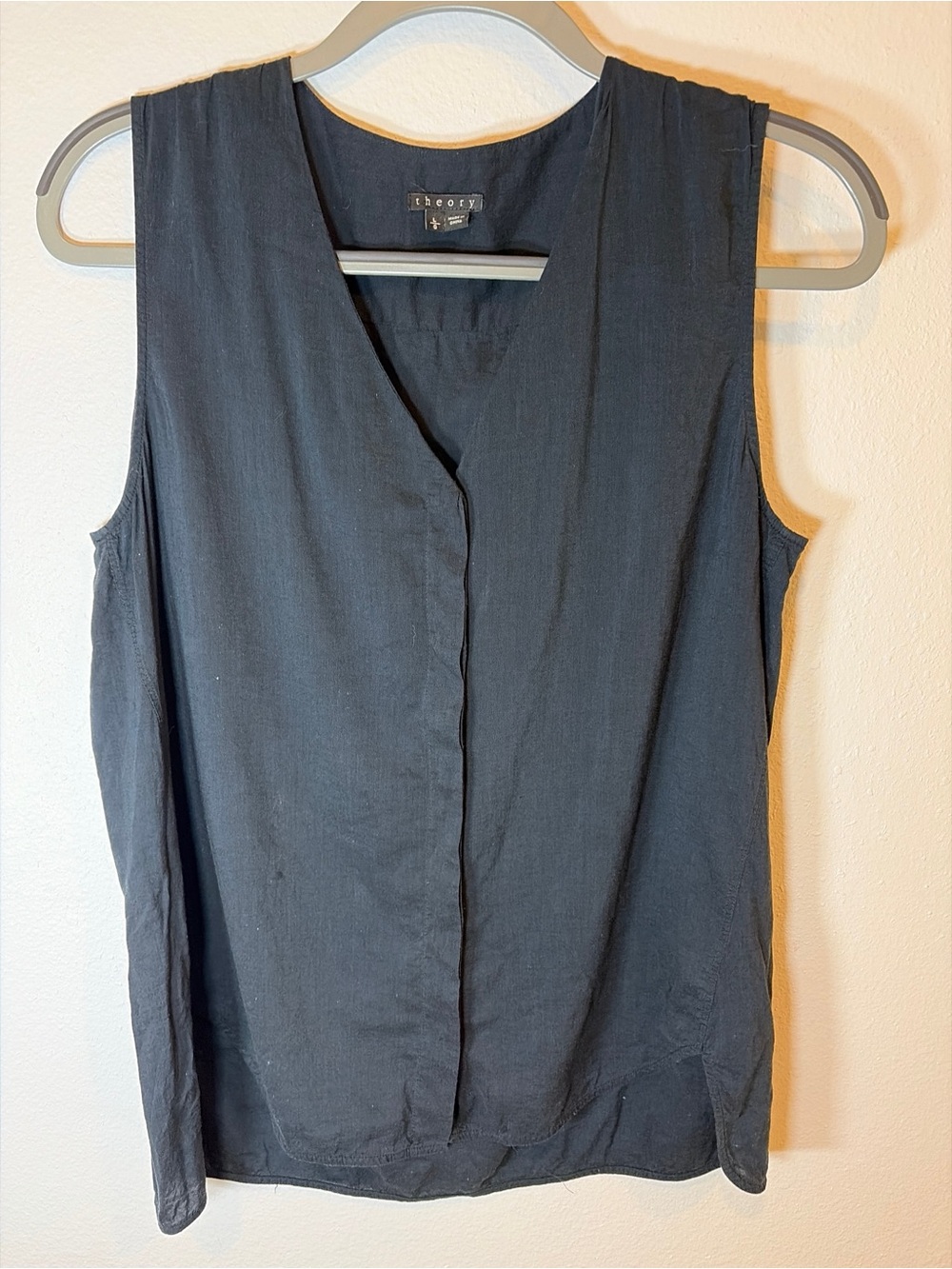 Theory Sleeveless V Neck Blouse Tank Top Viscose Cotton L Minimalist Lagenlook
